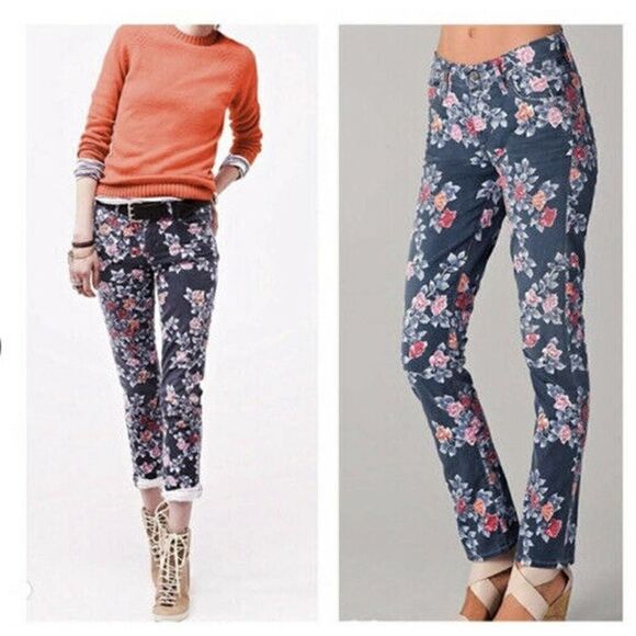 CITIZENS OF HUMANITY Blue Floral MANDY High Waist Retro Slim Roll Up Jeans 26 - Picture 2 of 12